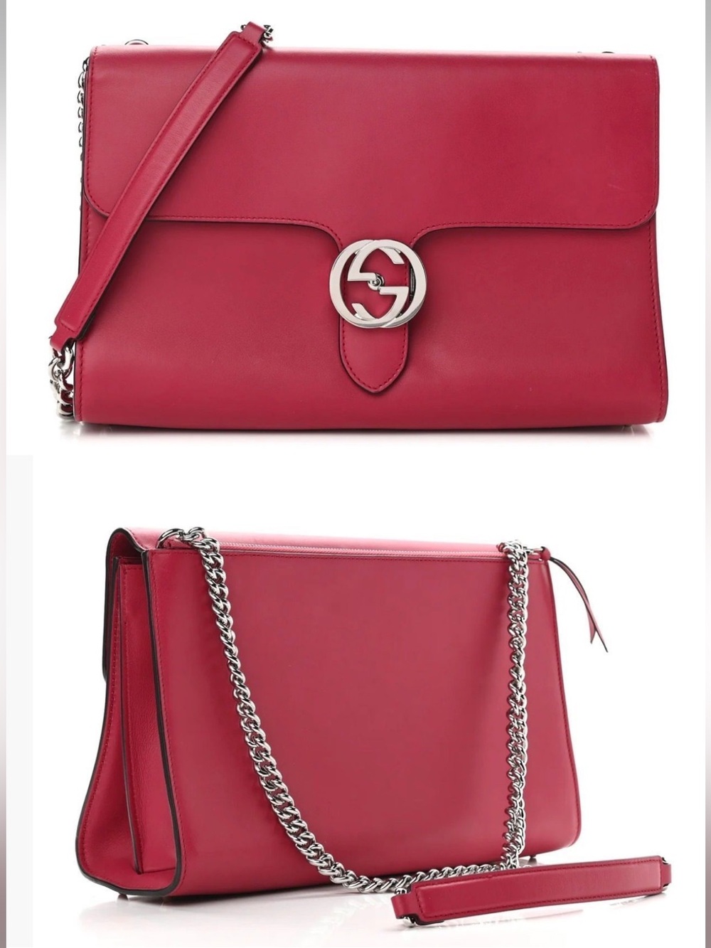 Gucci Hot Pink Leather Shoulder Bag with Silver Interlocking G